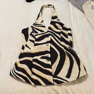 Mango Black and Cream Zebra Print Blouse